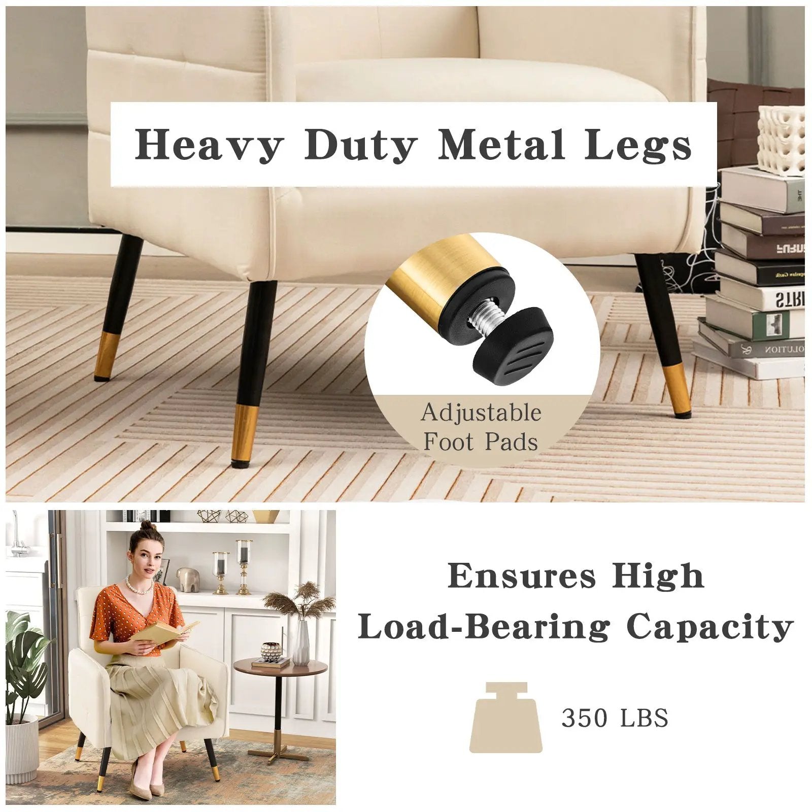 Linen Fabric Accent Chair with Removable Seat Cushion by DirectDeals