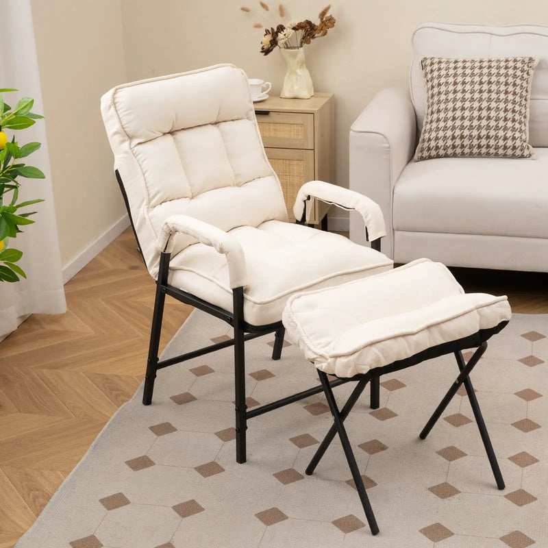 Linen Fabric Modern Accent Chair with Ottoman and Adjustable Backrest by DirectDeals