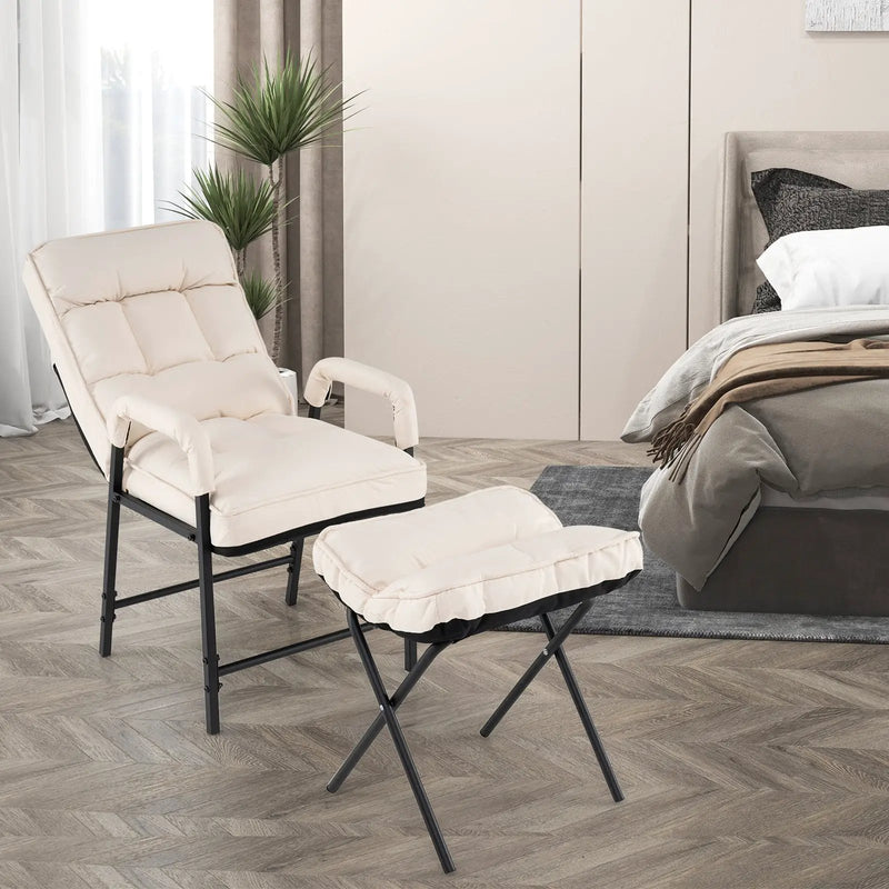 Linen Fabric Modern Accent Chair with Ottoman and Adjustable Backrest by DirectDeals