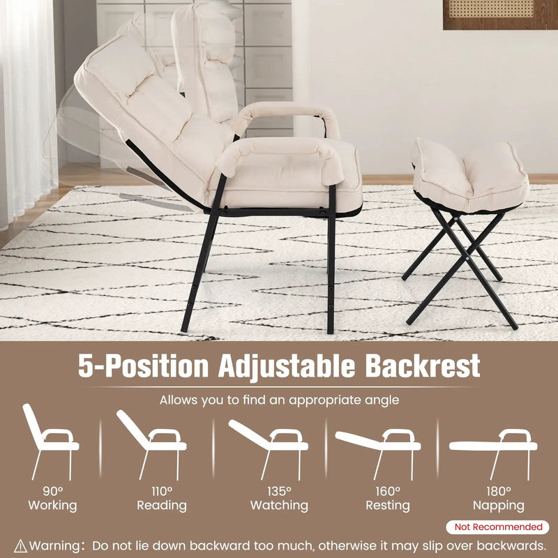 Linen Fabric Modern Accent Chair with Ottoman and Adjustable Backrest by DirectDeals
