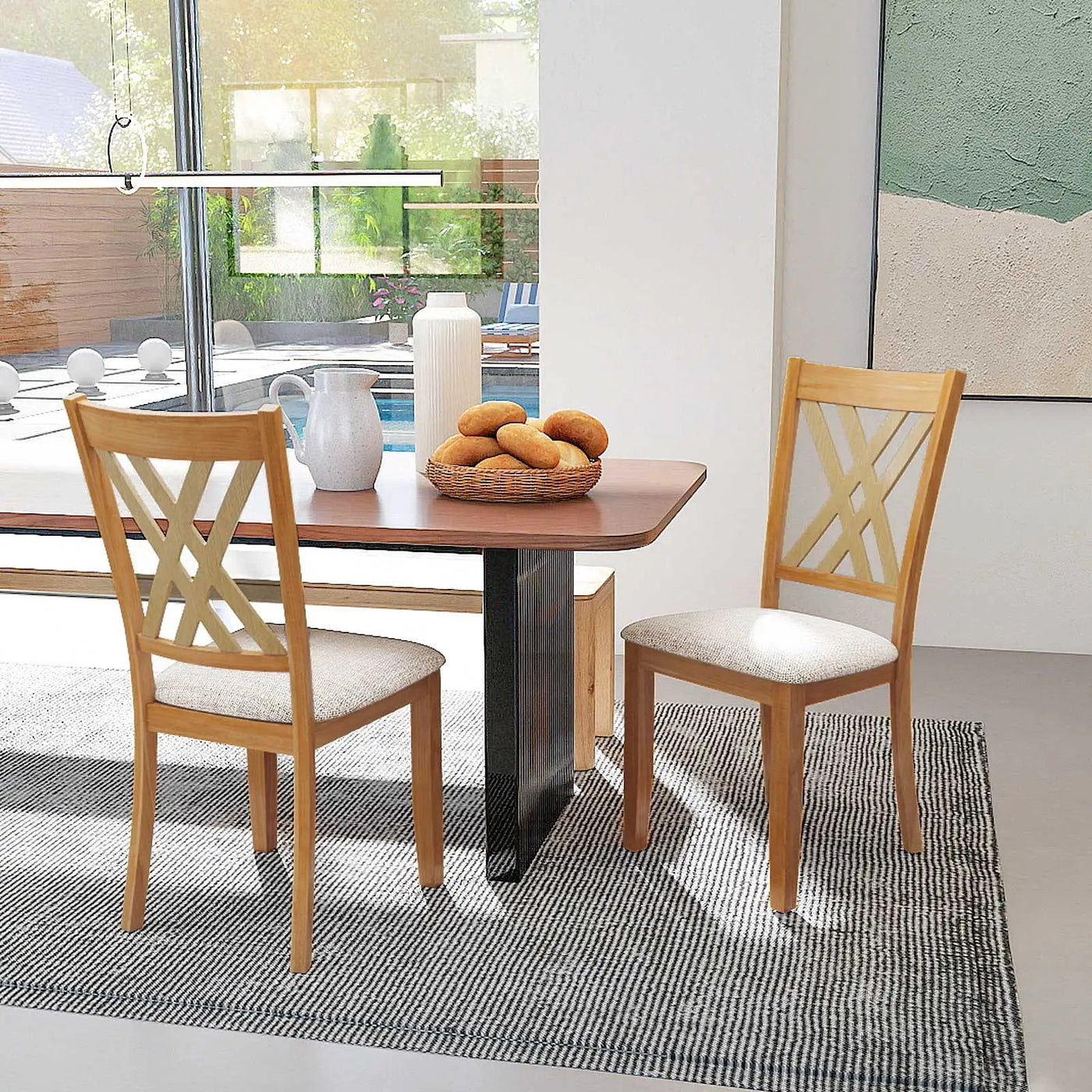 Linen Fabric Upholstered Wooden Dining Chair Set of 2 with Rubber Wood Frame for Dining Room by DirectDeals