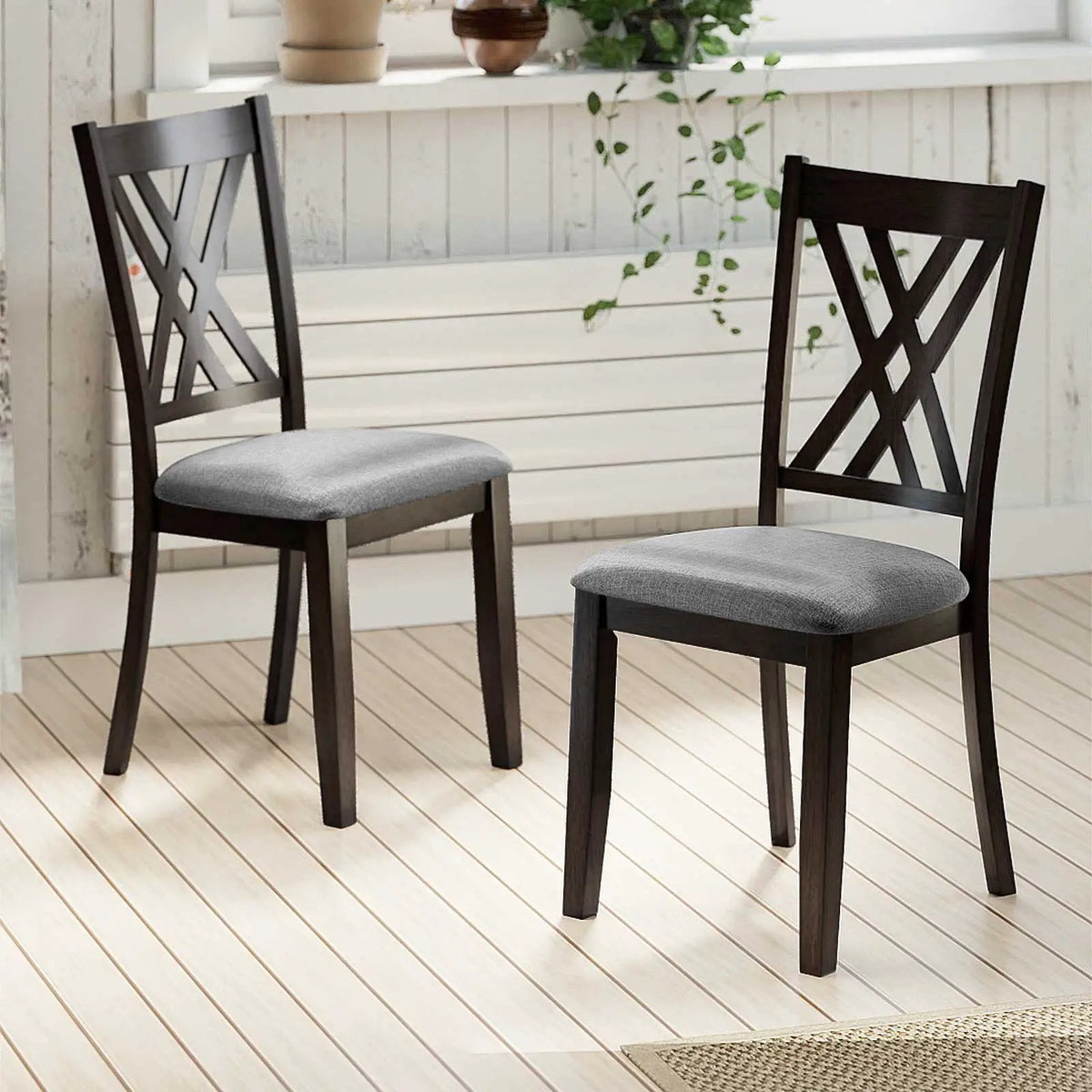 Linen Fabric Upholstered Wooden Dining Chair Set of 2 with Rubber Wood Frame for Dining Room by DirectDeals