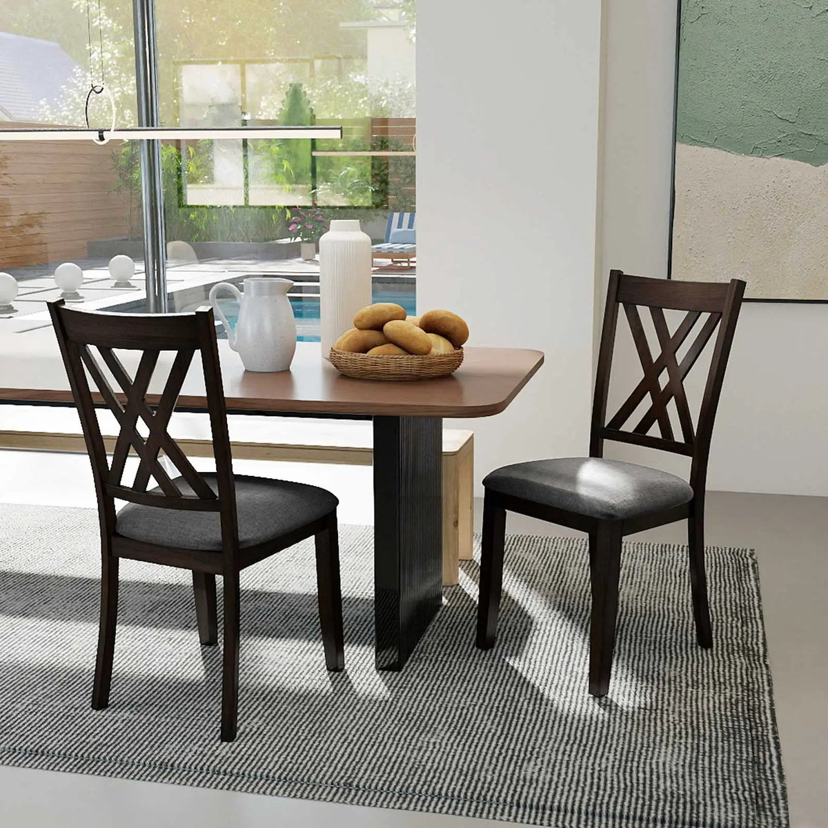 Linen Fabric Upholstered Wooden Dining Chair Set of 2 with Rubber Wood Frame for Dining Room by DirectDeals