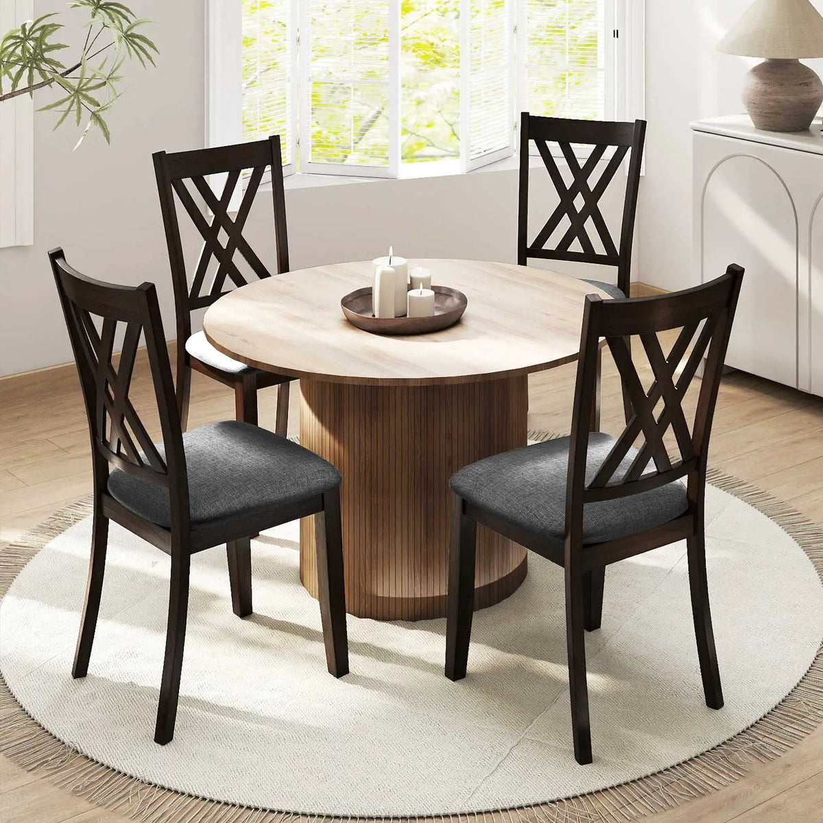Linen Fabric Upholstered Wooden Dining Chair Set of 2 with Rubber Wood Frame for Dining Room by DirectDeals
