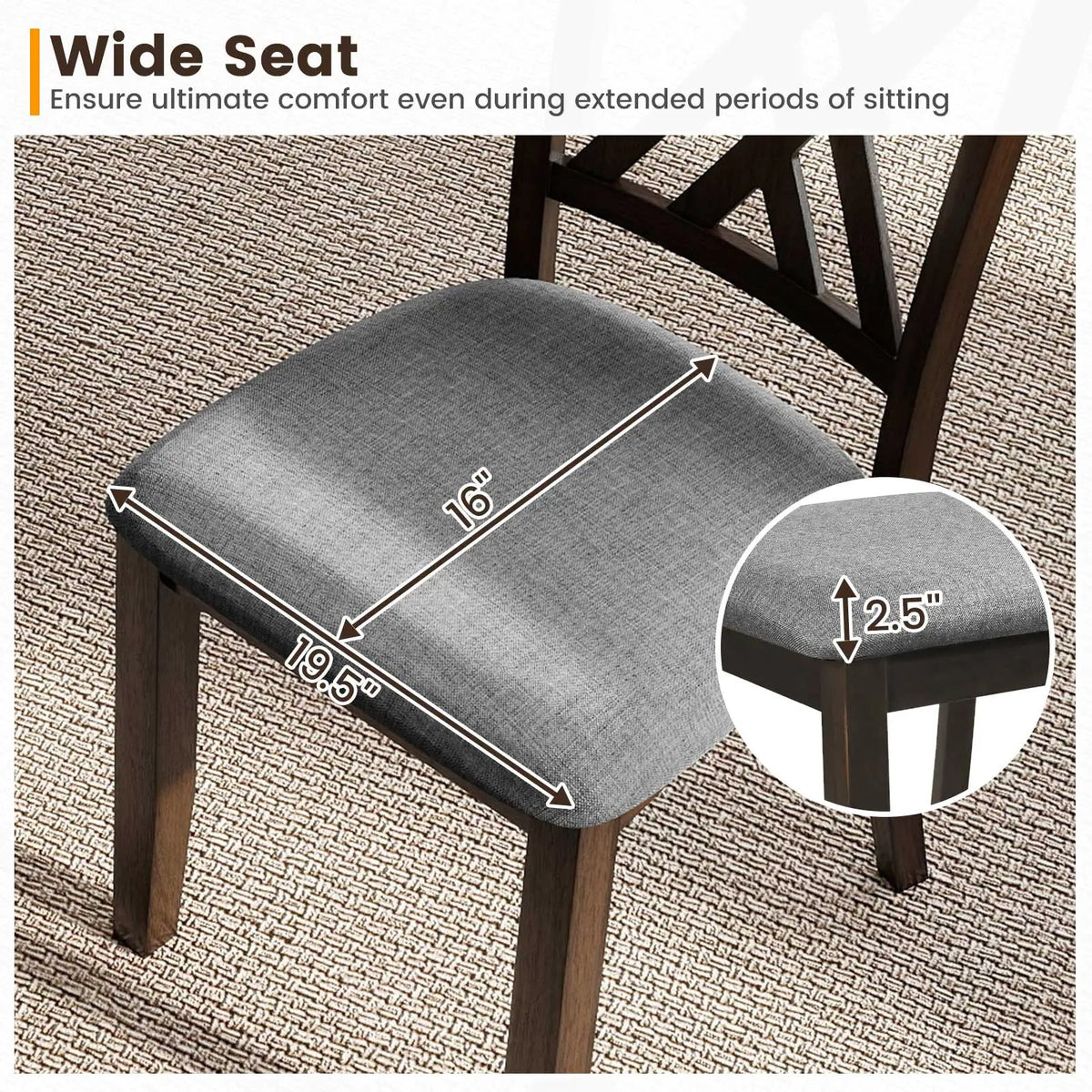 Linen Fabric Upholstered Wooden Dining Chair Set of 2 with Rubber Wood Frame for Dining Room by DirectDeals