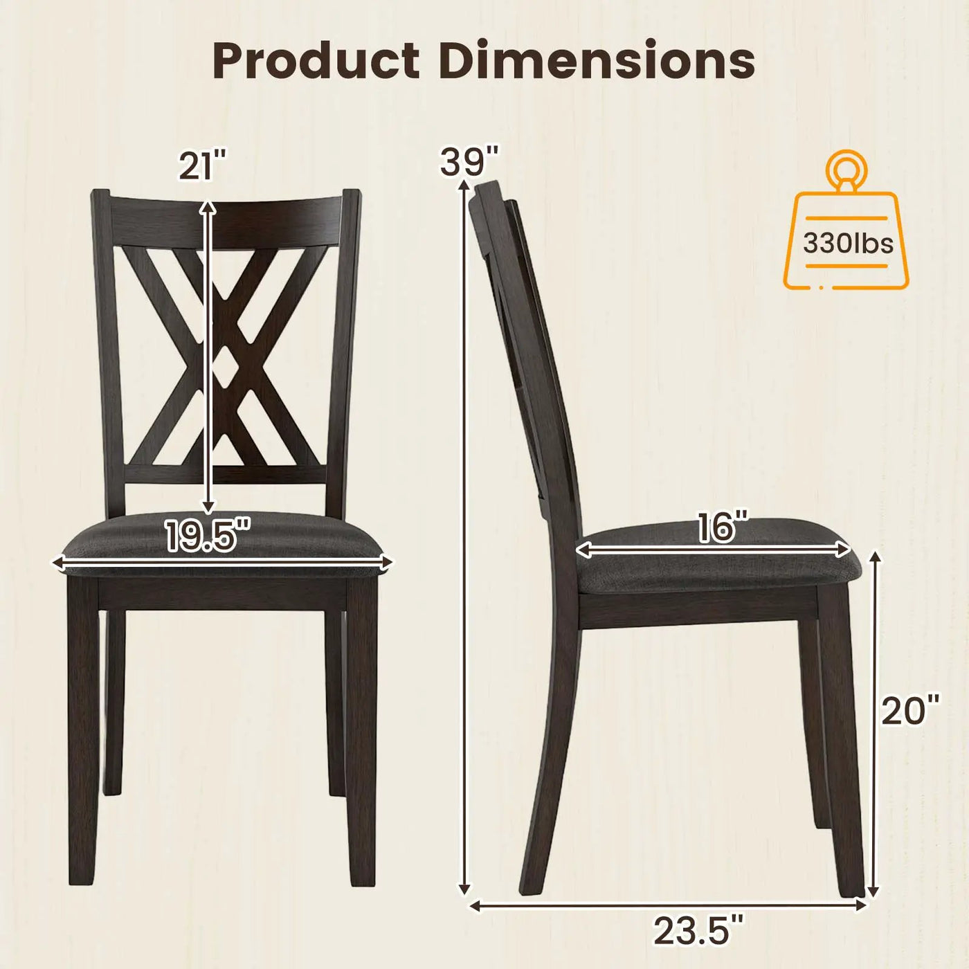 Linen Fabric Upholstered Wooden Dining Chair Set of 2 with Rubber Wood Frame for Dining Room by DirectDeals