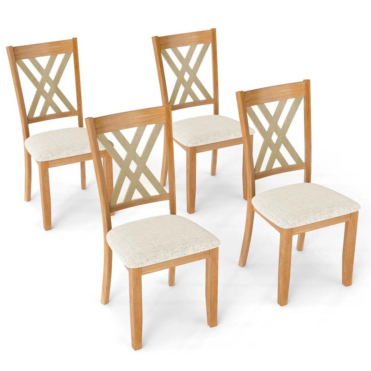 Linen Fabric Upholstered Wooden Dining Chair Set of 4 with Rubber Wood Frame for Dining Room by DirectDeals