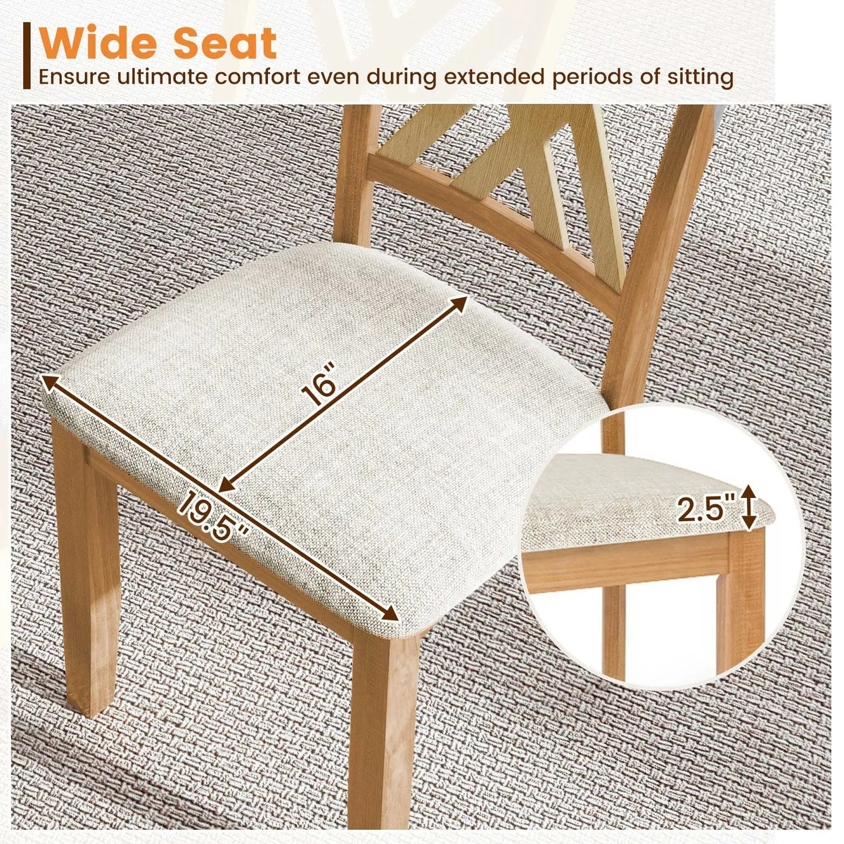 Linen Fabric Upholstered Wooden Dining Chair Set of 4 with Rubber Wood Frame for Dining Room by DirectDeals