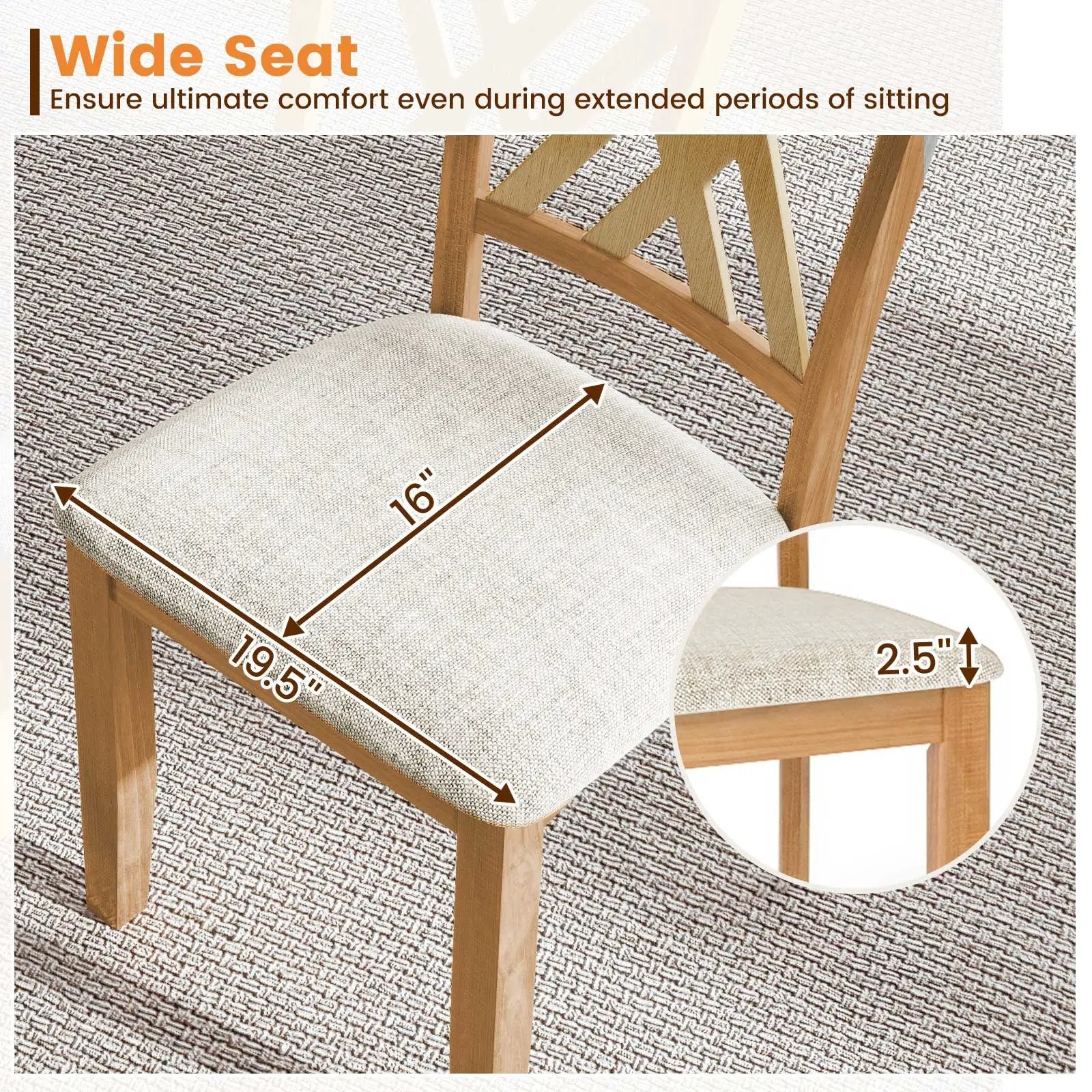 Linen Fabric Upholstered Wooden Dining Chair Set of 4 with Rubber Wood Frame for Dining Room by DirectDeals