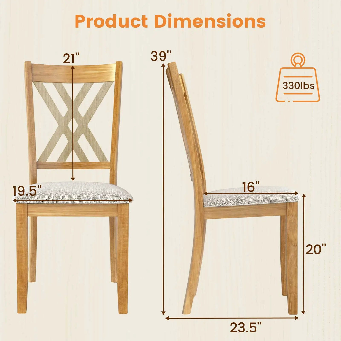 Linen Fabric Upholstered Wooden Dining Chair Set of 4 with Rubber Wood Frame for Dining Room by DirectDeals