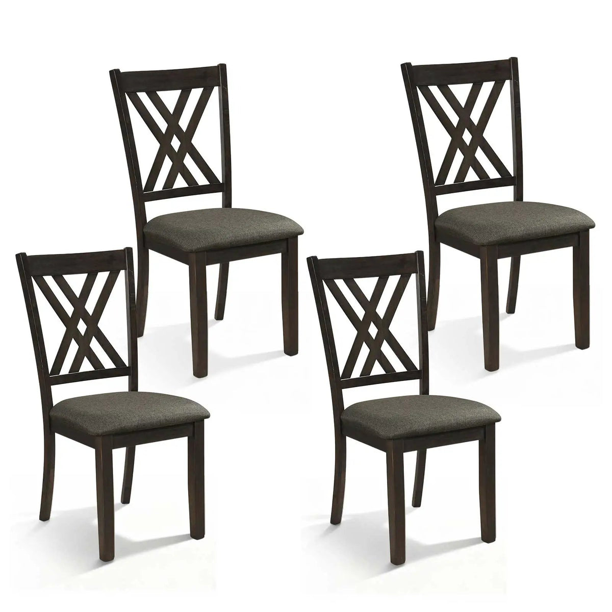 Linen Fabric Upholstered Wooden Dining Chair Set of 4 with Rubber Wood Frame for Dining Room by DirectDeals