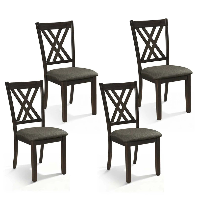 Linen Fabric Upholstered Wooden Dining Chair Set of 4 with Rubber Wood Frame for Dining Room by DirectDeals