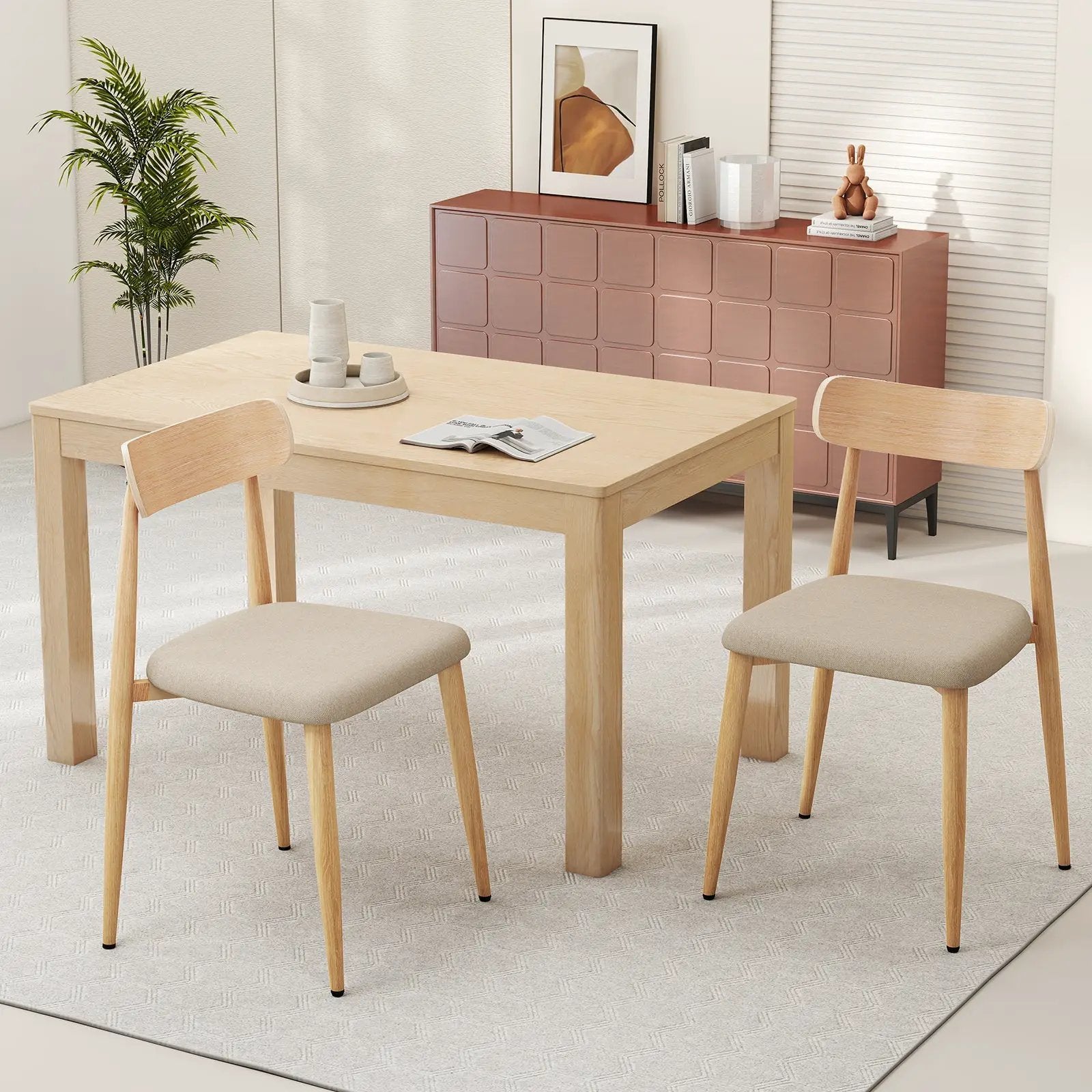 Linen Fabric Upholstered Modern Dining Chair Set of 2 with Padded Seat and Curved Back-Oak by DirectDeals