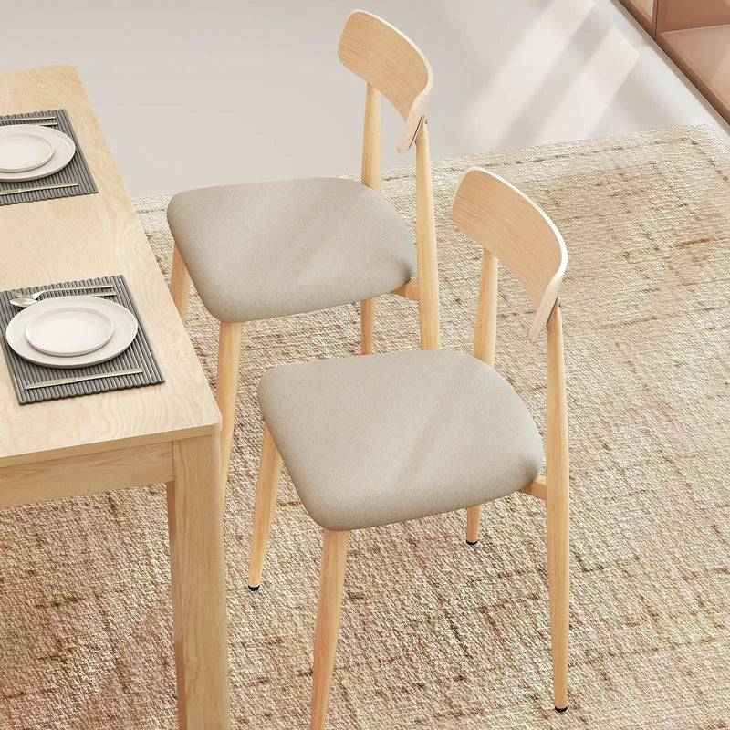 Linen Fabric Upholstered Modern Dining Chair Set of 2 with Padded Seat and Curved Back-Oak by DirectDeals