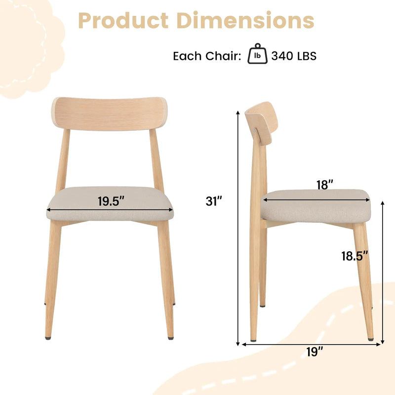 Linen Fabric Upholstered Modern Dining Chair Set of 2 with Padded Seat and Curved Back-Oak by DirectDeals