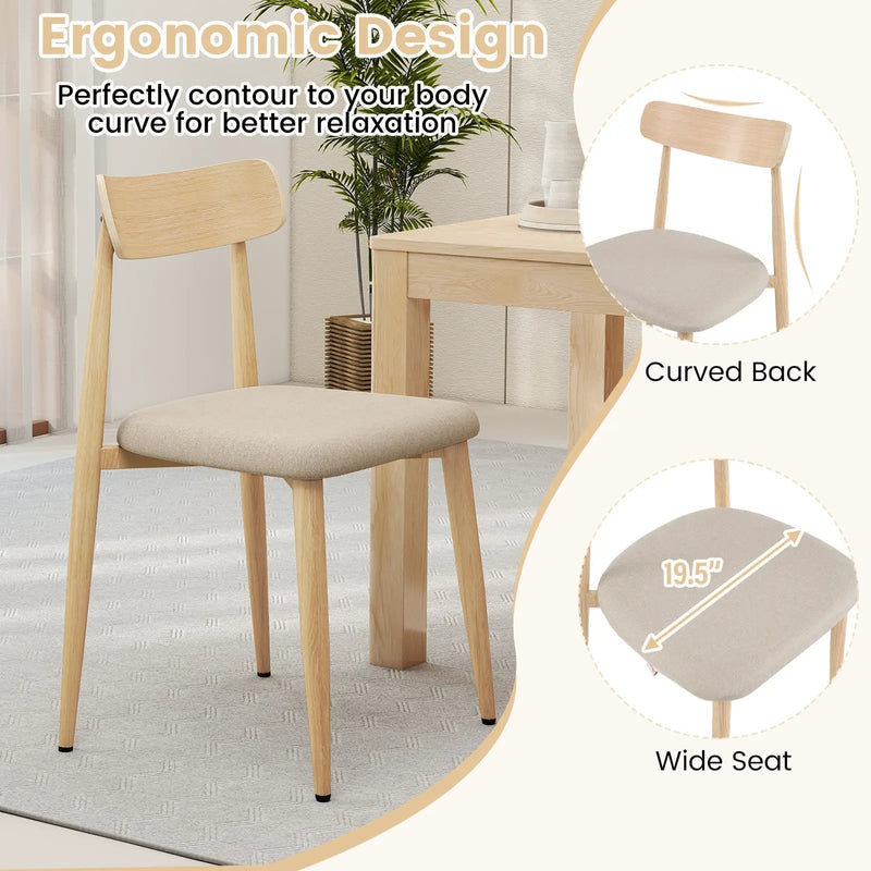 Linen Fabric Upholstered Modern Dining Chair Set of 2 with Padded Seat and Curved Back-Oak by DirectDeals