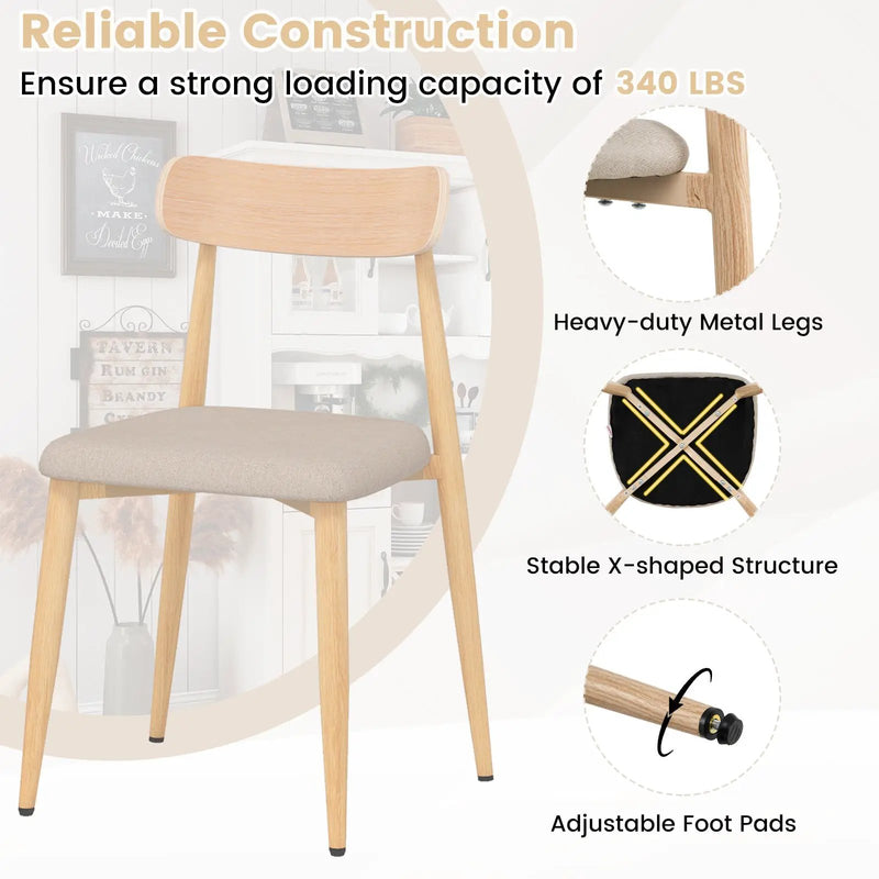 Linen Fabric Upholstered Modern Dining Chair Set of 2 with Padded Seat and Curved Back-Oak by DirectDeals