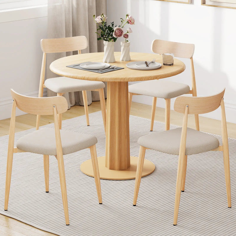 Linen Fabric Upholstered Modern Dining Chair Set of 4 with Padded Seat and Curved Back-Oak by DirectDeals