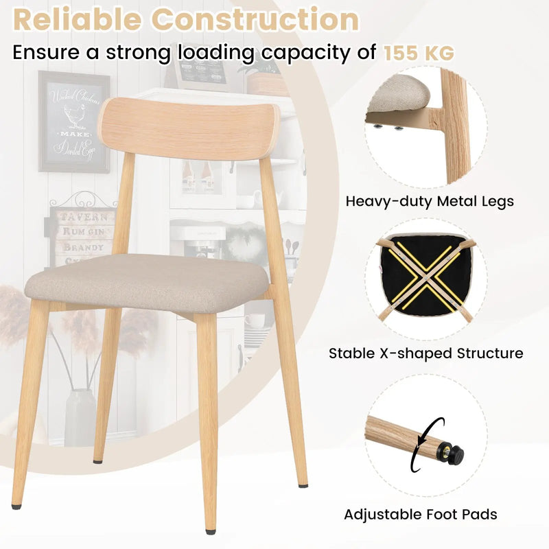 Linen Fabric Upholstered Modern Dining Chair Set of 4 with Padded Seat and Curved Back-Oak by DirectDeals