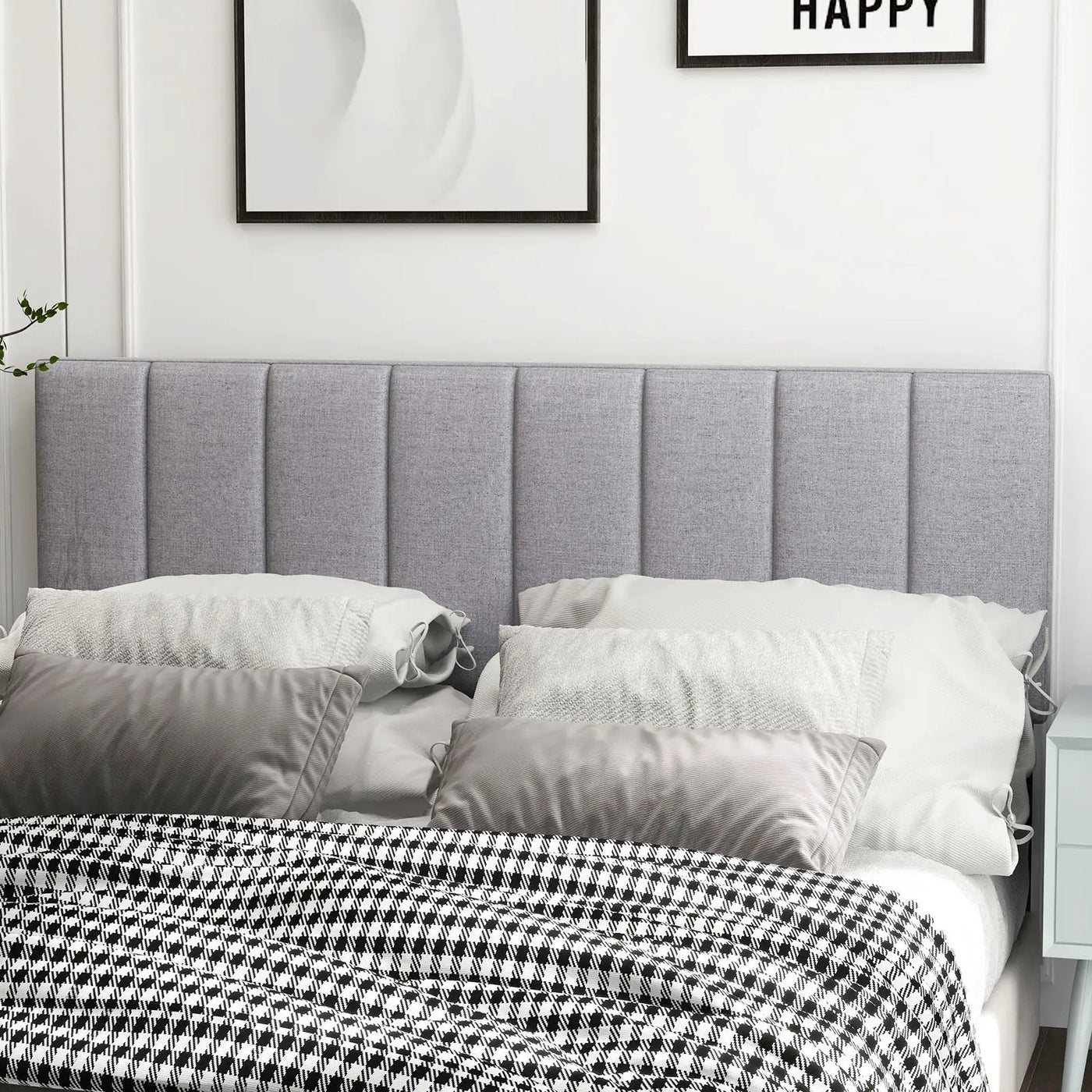 Linen Upholstered Headboard with Solid Wood Legs and Adjustable Width by DirectDeals