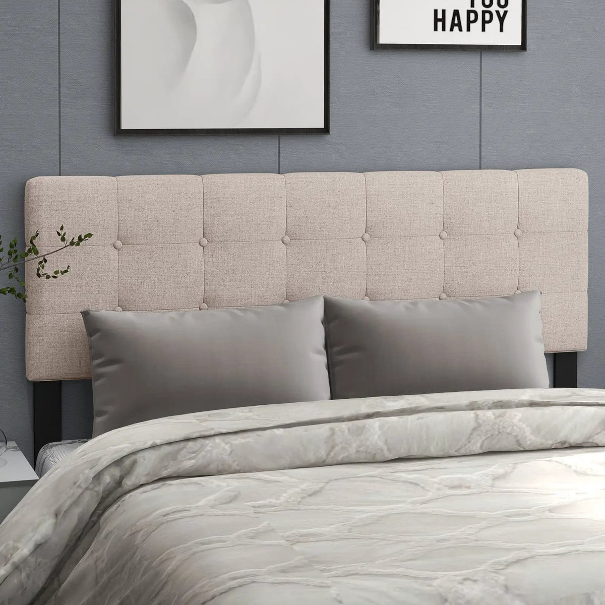 Linen Upholstered Headboard with Solid Rubber Wood Legs by DirectDeals