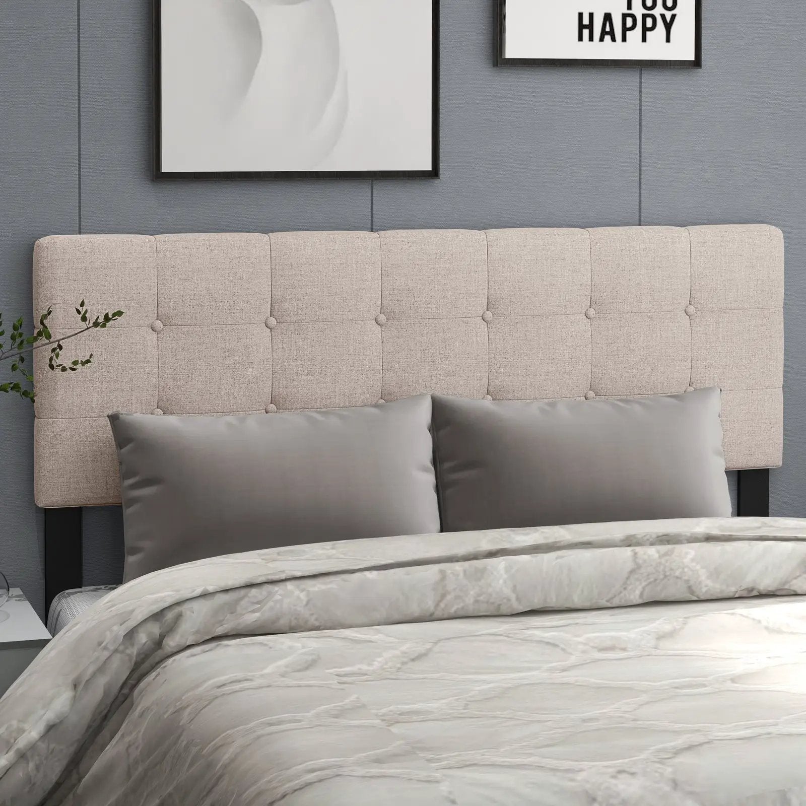 Linen Upholstered Headboard with Solid Rubber Wood Legs by DirectDeals