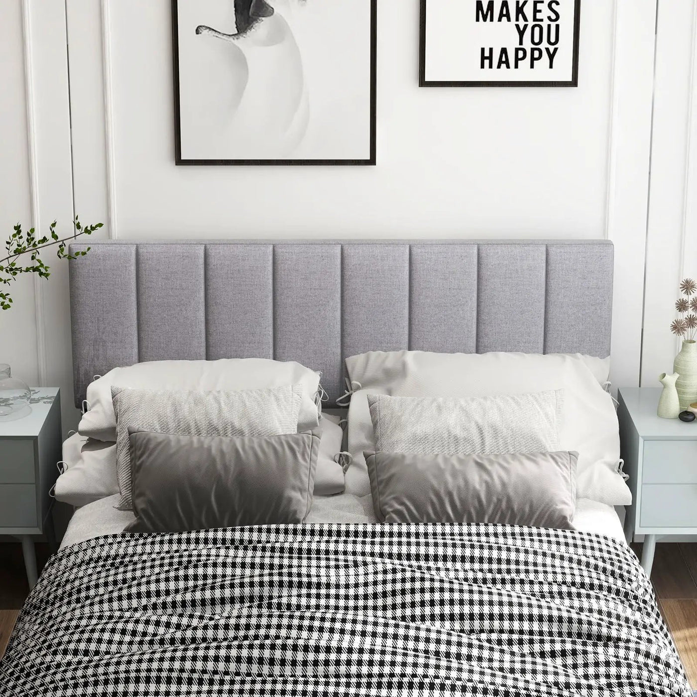Linen Upholstered Headboard with Solid Wood Legs and Adjustable Width by DirectDeals