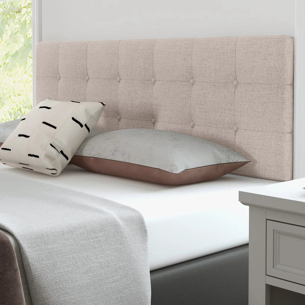 Linen Upholstered Headboard with Solid Rubber Wood Legs by DirectDeals