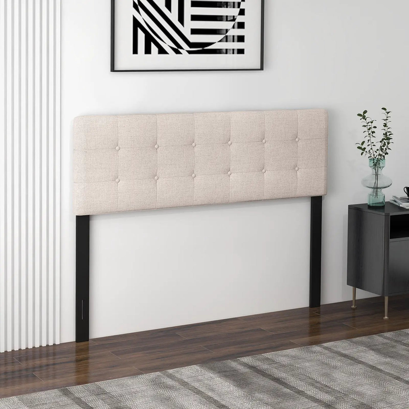 Linen Upholstered Headboard with Solid Rubber Wood Legs by DirectDeals