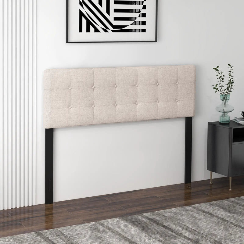 Linen Upholstered Headboard with Solid Rubber Wood Legs by DirectDeals