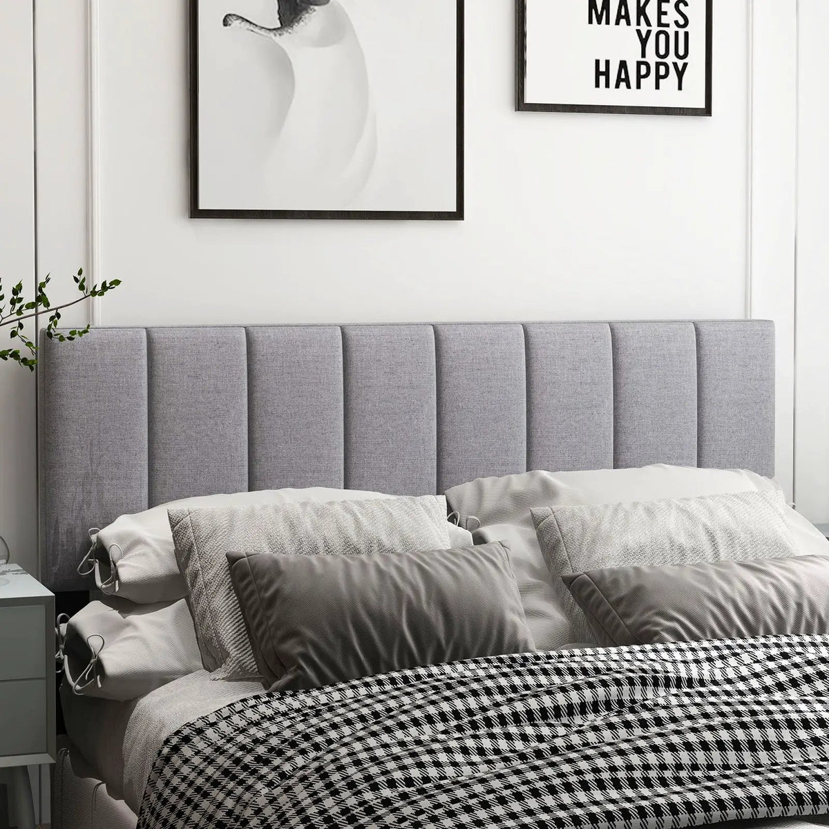 Linen Upholstered Headboard with Solid Wood Legs and Adjustable Width by DirectDeals