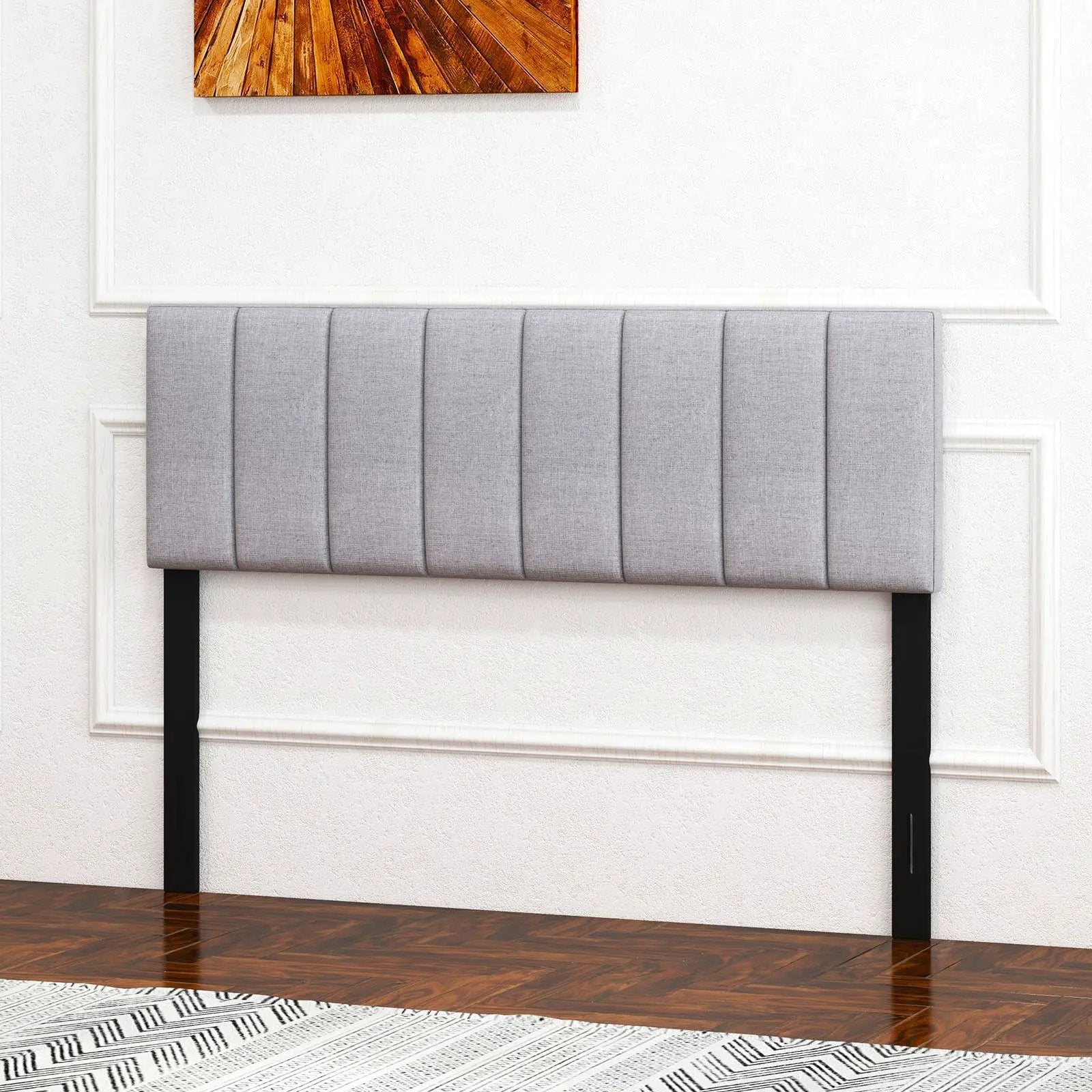 Linen Upholstered Headboard with Solid Wood Legs and Adjustable Width by DirectDeals