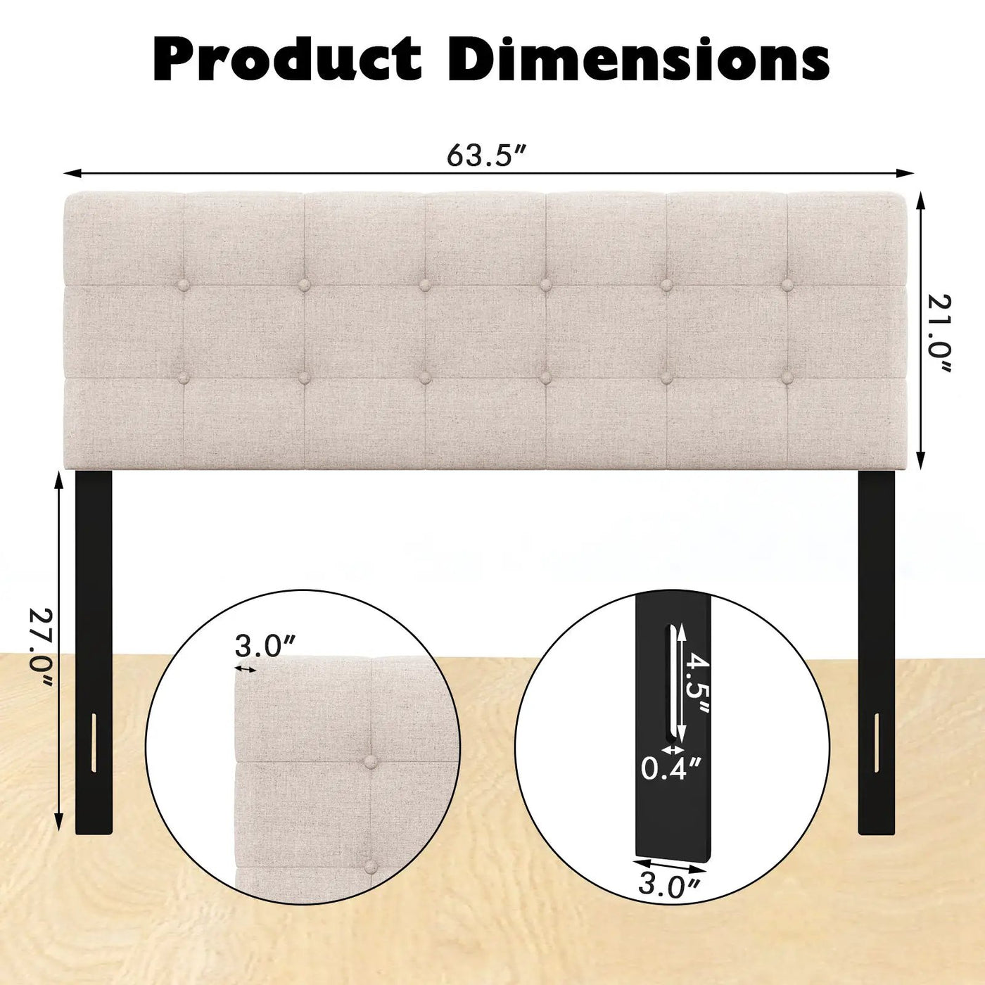 Linen Upholstered Headboard with Solid Rubber Wood Legs by DirectDeals