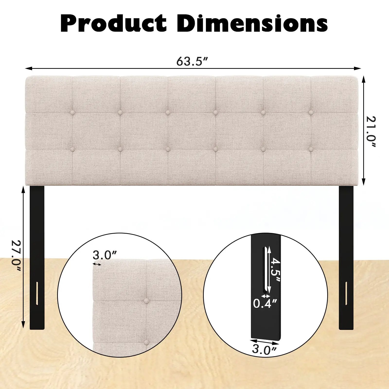Linen Upholstered Headboard with Solid Rubber Wood Legs by DirectDeals