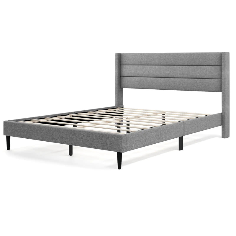 Linen Upholstered Platform Twin/Queen Bed Frame with Wingback Headboard by DirectDeals
