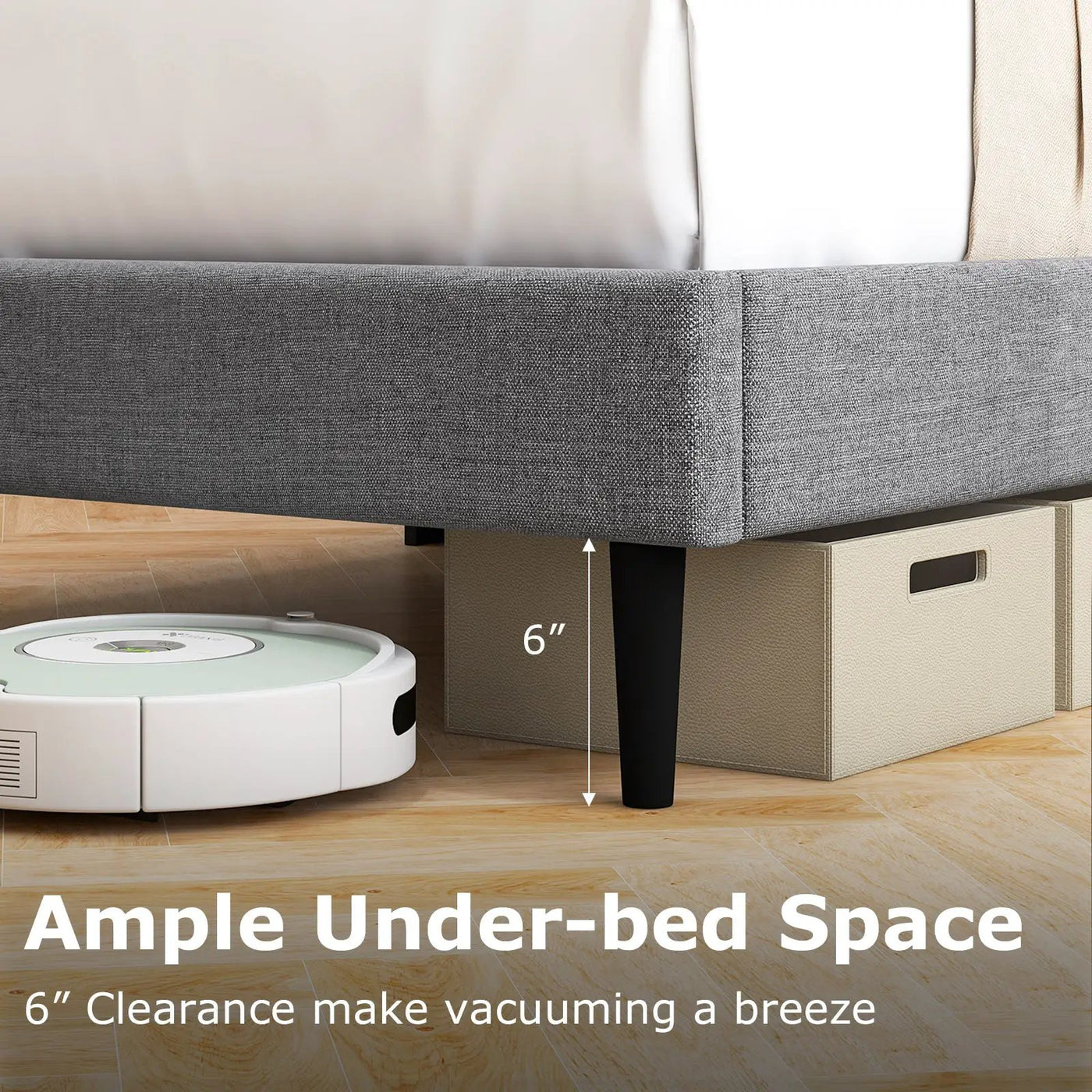 Linen Upholstered Platform Twin/Queen Bed Frame with Wingback Headboard by DirectDeals