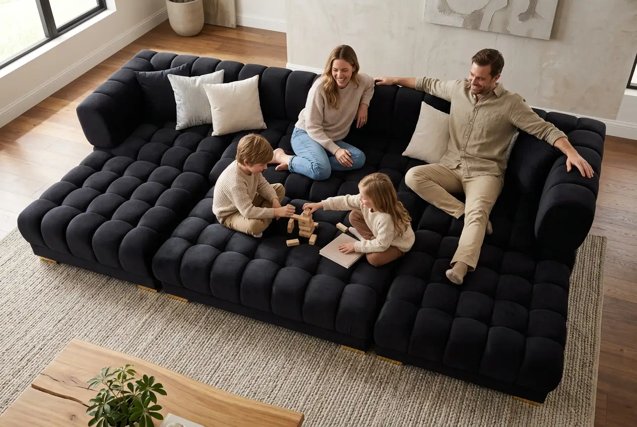 Lipa Black Velvet Double Chaise "U" Shape Sectional Sofa by Ornate Furniture
