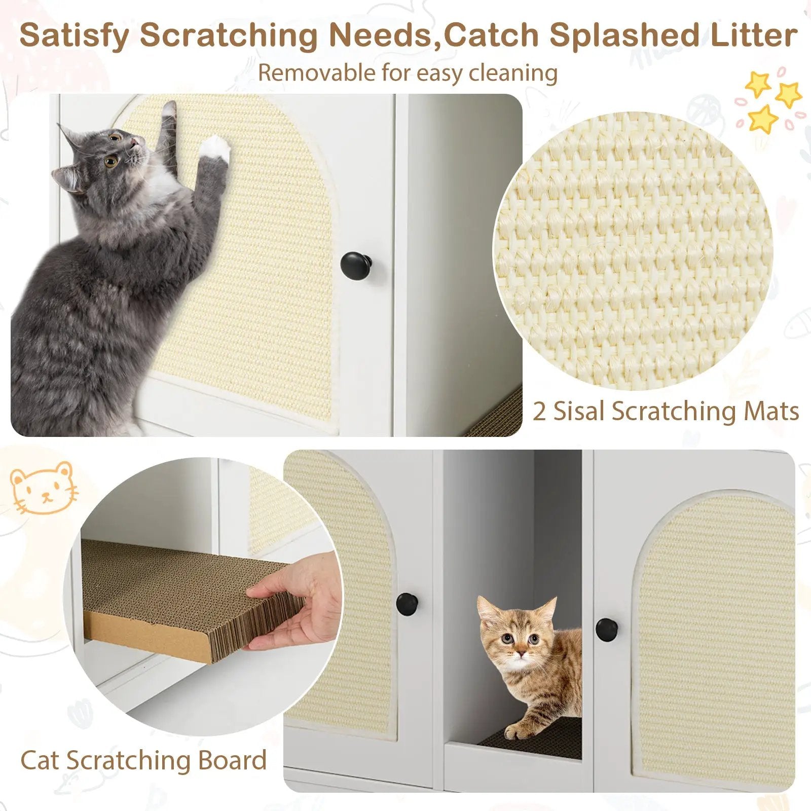 43 Inches Cat Litter Box Enclosure with Storage and Double Rooms-White by DirectDeals