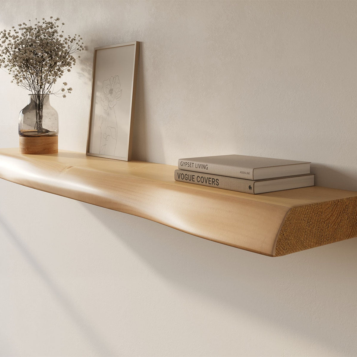 Live Edge Floating Wall Shelf – Solid Real Wood by Dogberrycollections