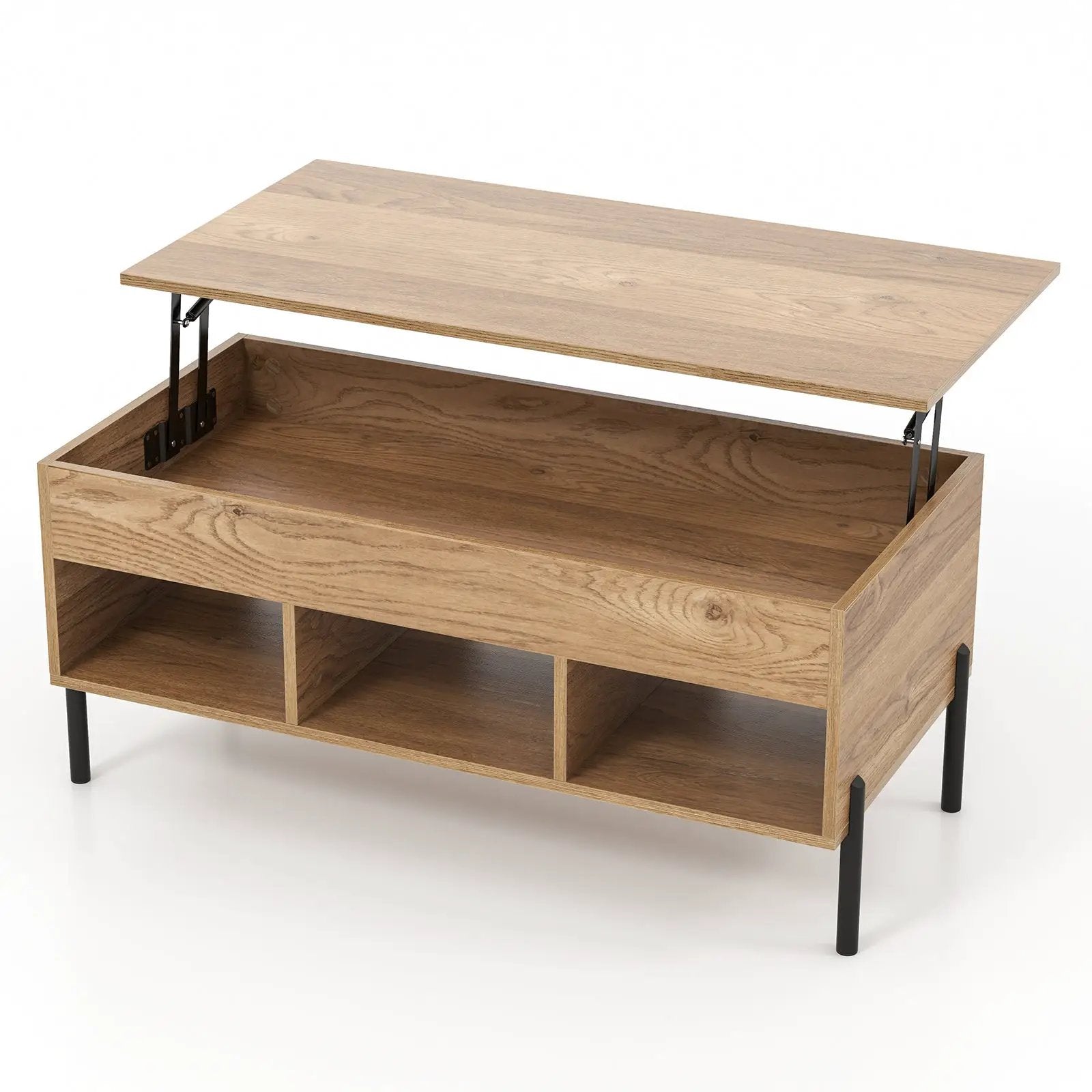 Living Room Central Table with Lifting Tabletop and Metal Legs-Natural by DirectDeals