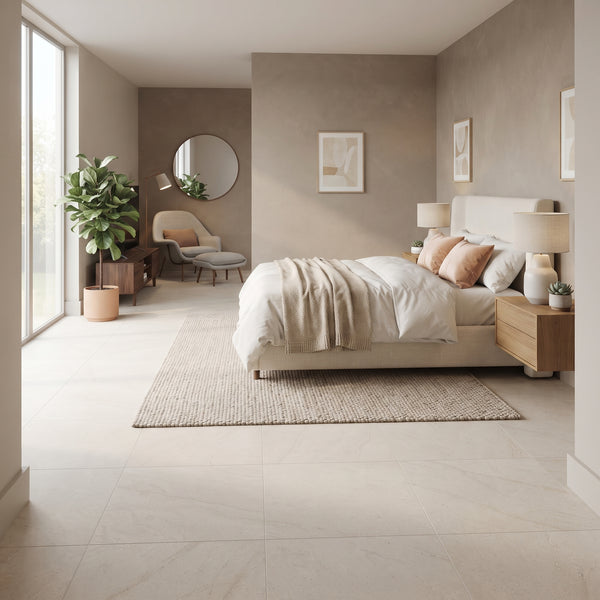 Livingstyle Cream Matte Limestone Look Porcelain Tiles 24x24