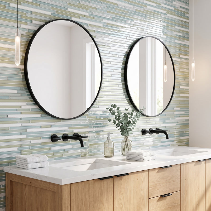 Lluvia Eleyson Gloss Liner Blend Glass Mosaics 12x12