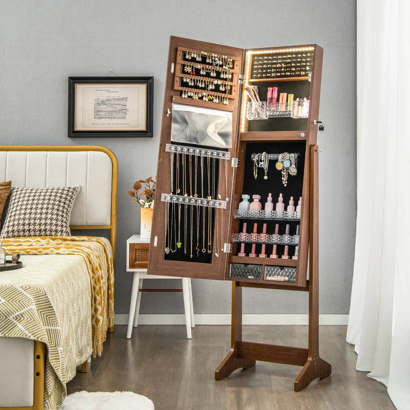 Lockable Jewelry Armoire Standing Cabinet with Lighted Full-Length Mirror by DirectDeals