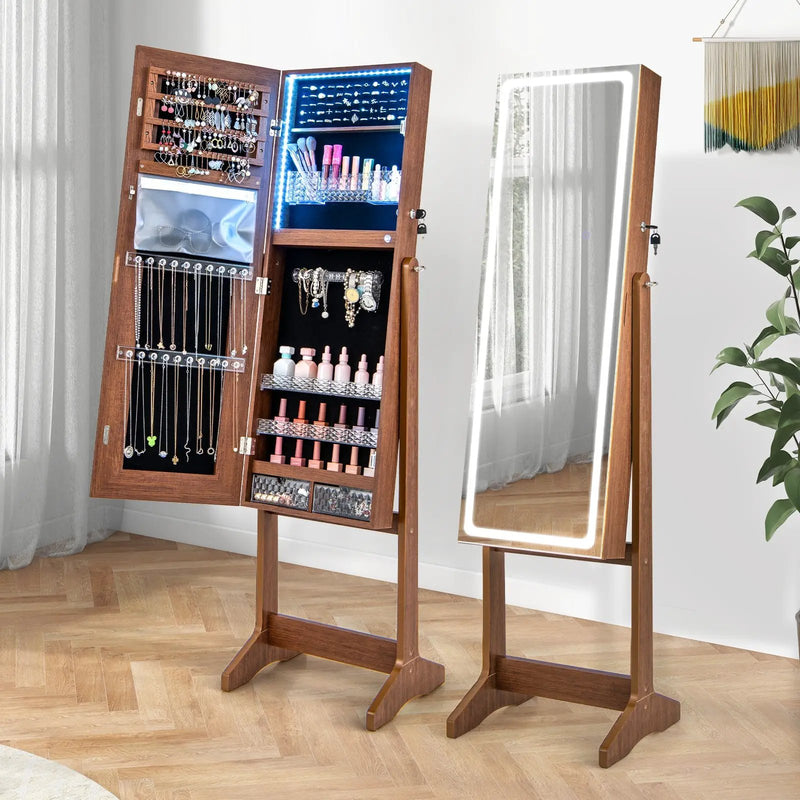 Lockable Jewelry Armoire Standing Cabinet with Lighted Full-Length Mirror by DirectDeals