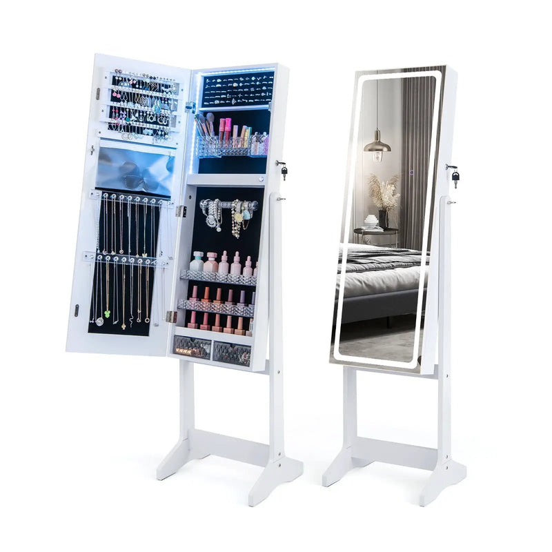 Lockable Jewelry Armoire Standing Cabinet with Lighted Full-Length Mirror by DirectDeals