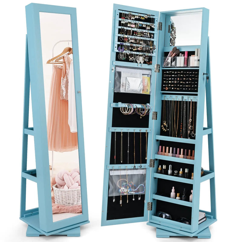 360° Rotatable 2-in-1 Lockable Jewelry Cabinet with Full-Length Mirror by DirectDeals