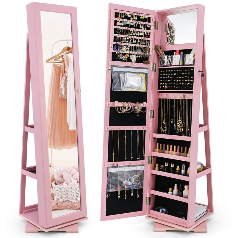360° Rotatable 2-in-1 Lockable Jewelry Cabinet with Full-Length Mirror by DirectDeals