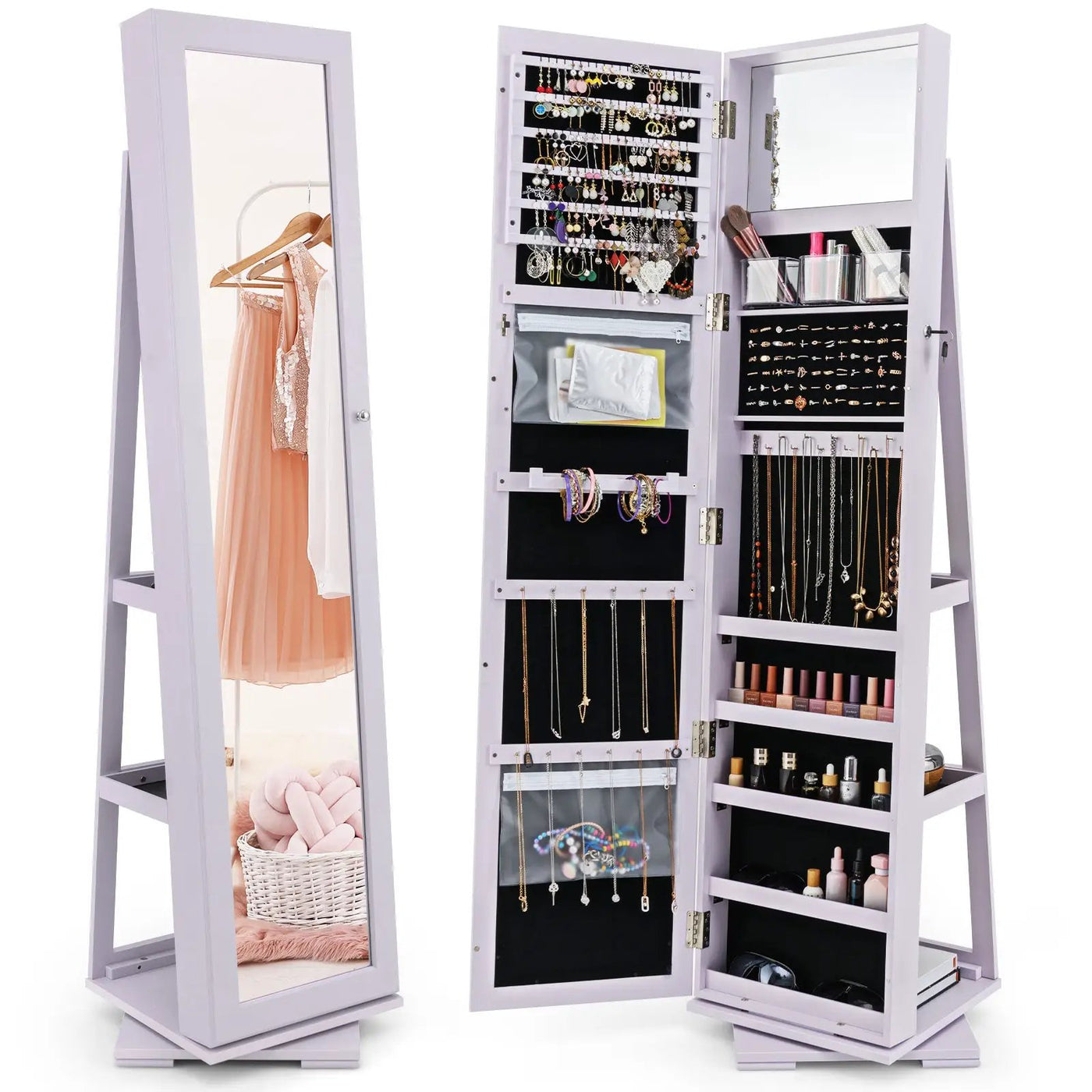 360° Rotatable 2-in-1 Lockable Jewelry Cabinet with Full-Length Mirror by DirectDeals