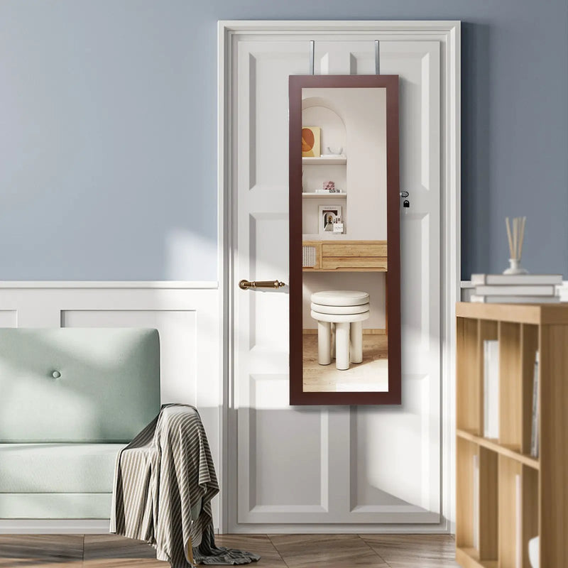Lockable Wall Mount Mirrored Jewelry Cabinet with LED Lights by DirectDeals