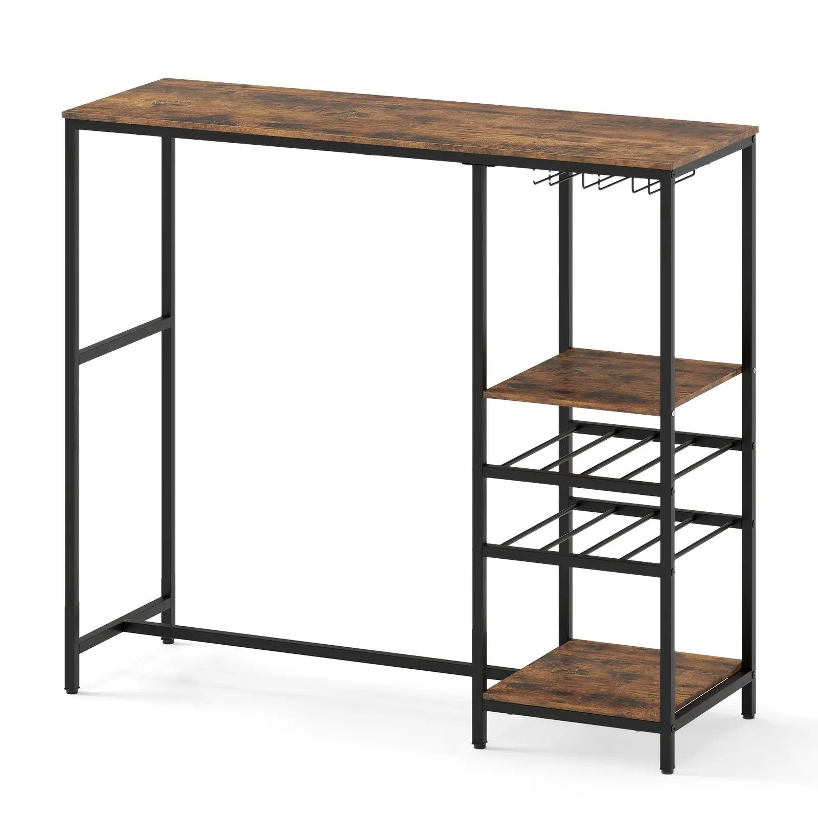 Long Bar Table Bar Height Dining Table with Storage Shelves-Rustic Brown by DirectDeals